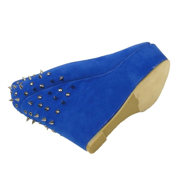 Women Platform Suede Peep Toe Spiked Wedge DEAR-2 - Picture 4 of 6